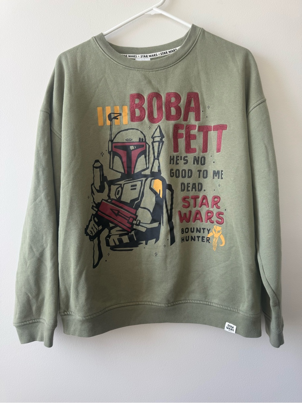 Star Wars Boba Fett Graphic Crewneck Sweatshirt 1977 Green Sz M